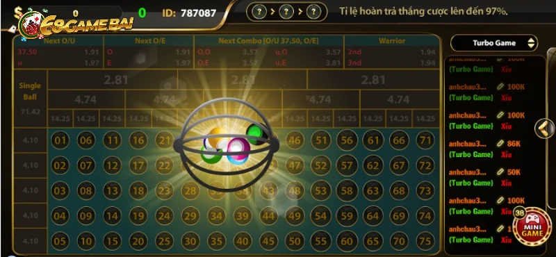 Giao diện trò chơi number game 68 game bài